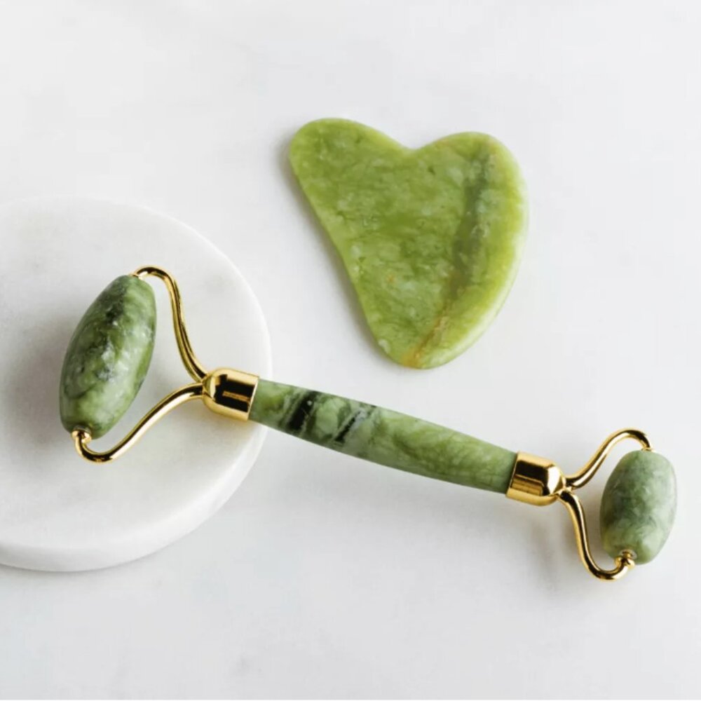 Green Jade Facial Roller & Gua Sha Set